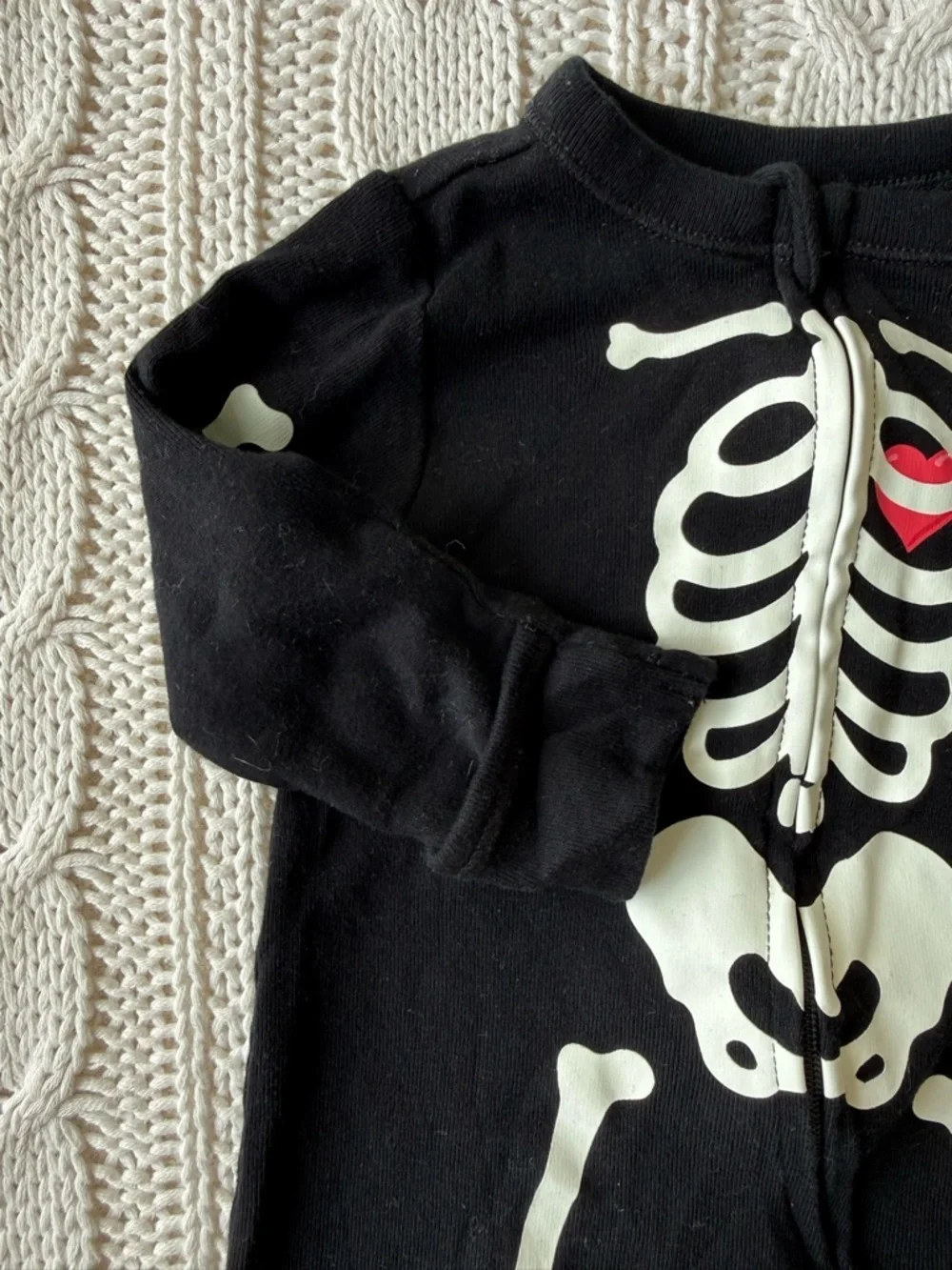 Old Navy Black Skeleton Footed One-Piece with Red Heart Accent